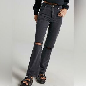 Rollas high rise straight jeans gray black